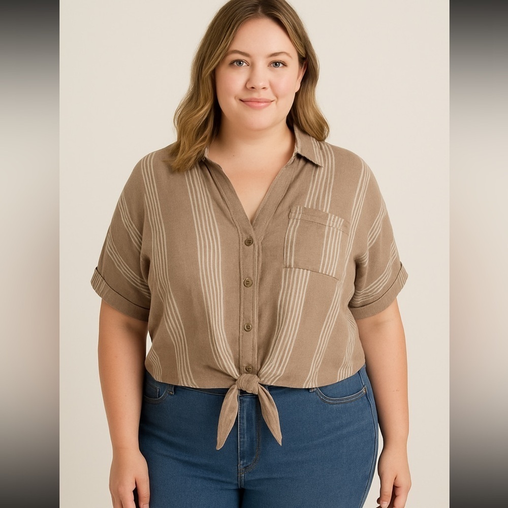 Adyson Parker cream white striped button up cropped shirt